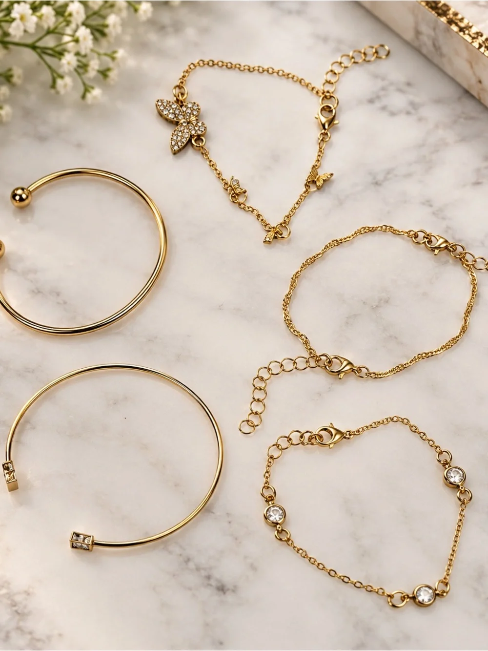 Gold-Tone Women's Bracelet Set with Crystal Accents